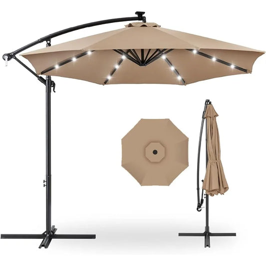 10ft Solar LED Offset Hanging Patio Umbrella